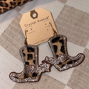 Crystal Avenue Leopard Print Cowboy Hat Earrings